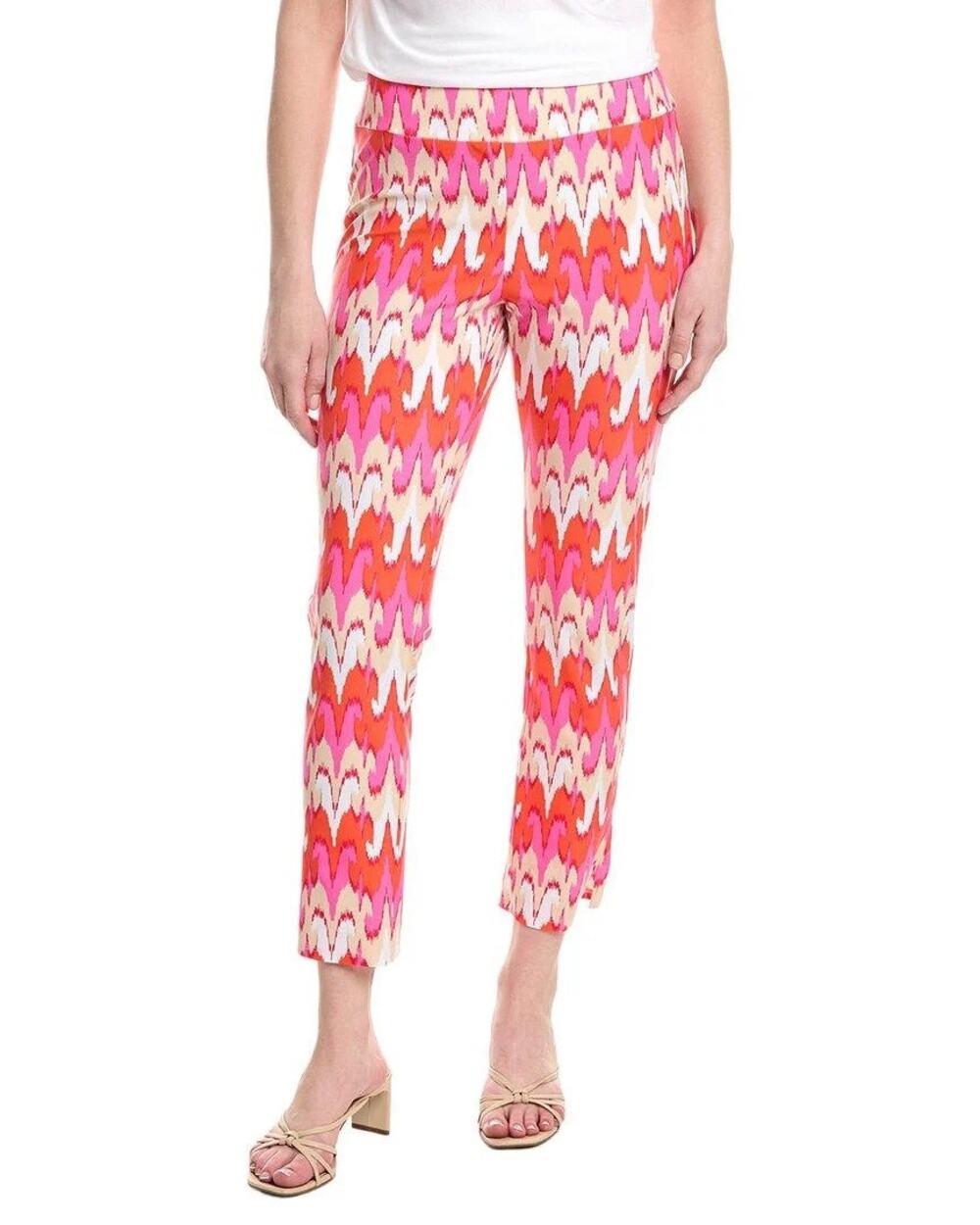 Jude Connally Lucia Pants Red Pink Ikat Geometric Print Size L